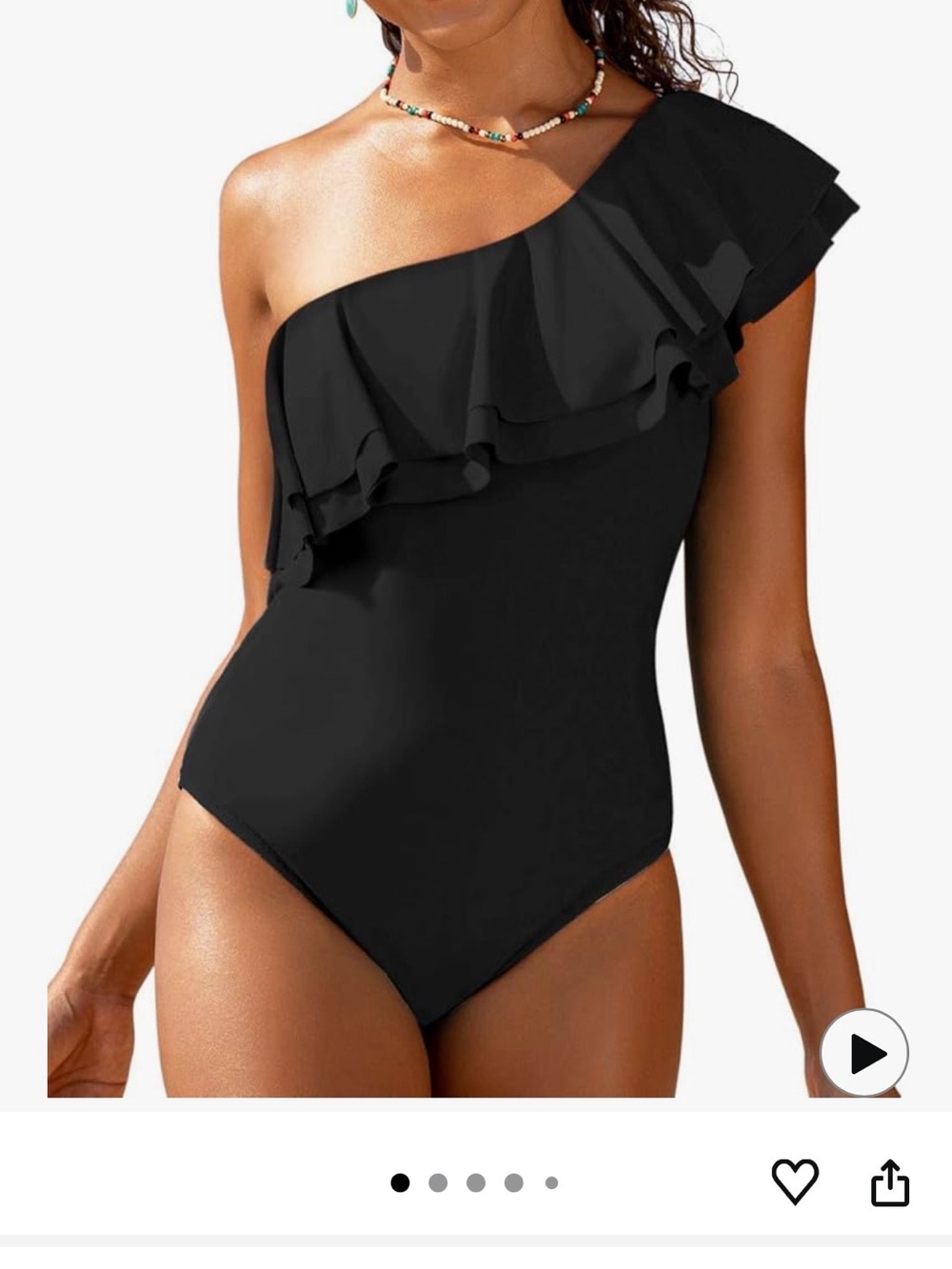 One-Shoulder Black Ruffle Swimsuit